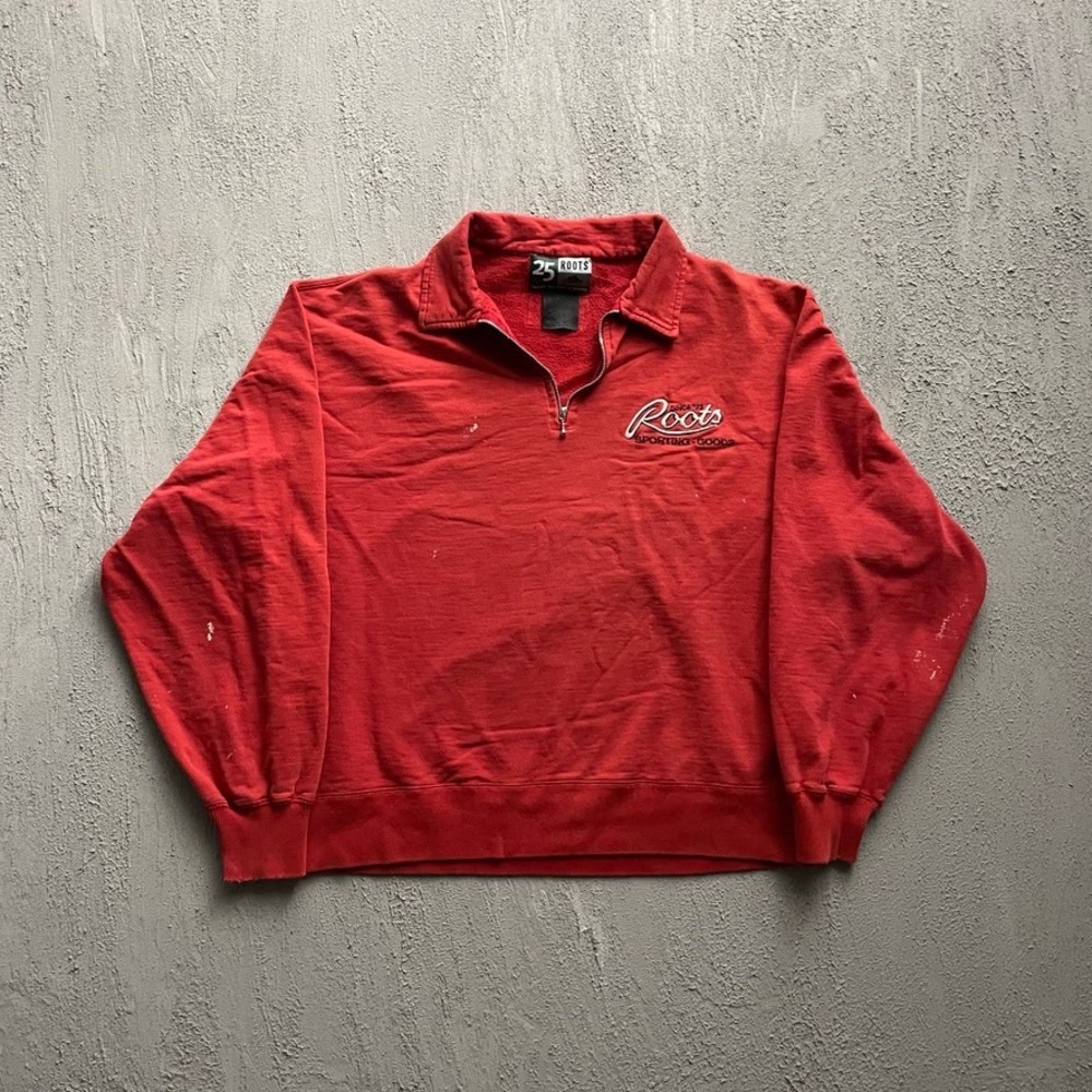 Vintage Roots 1/4 Zip Pullover Sweatshirt Mens Large Red 90s